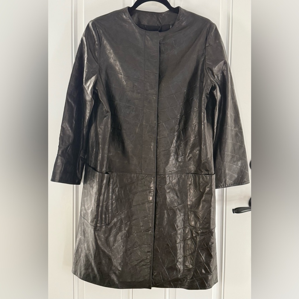 Dawn Levy Black Patterned Lined Leather Coat